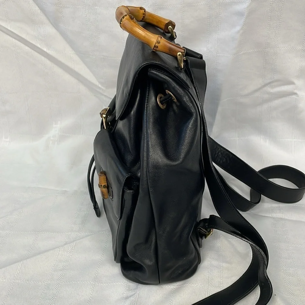 Gucci Leather Bamboo Backpack Black Designer Luxury Rucksack Twin Pocket